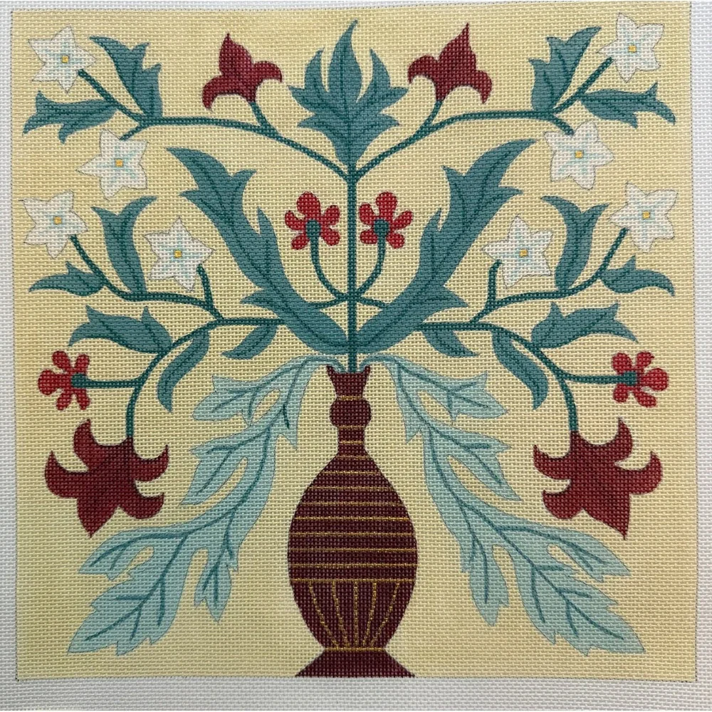 Vintage Elizabeth Turner Floral Vase Hand Painted Needlepoint Canvas C-160 1980s